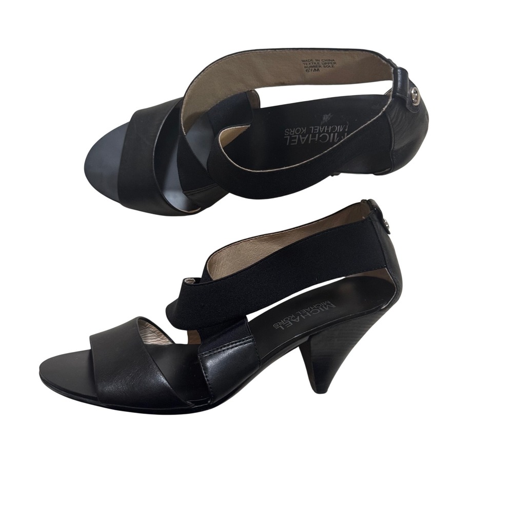 Michael Kors Womens Black Elastic Crossover Strap Cone Heel Sandals Size 6.5M